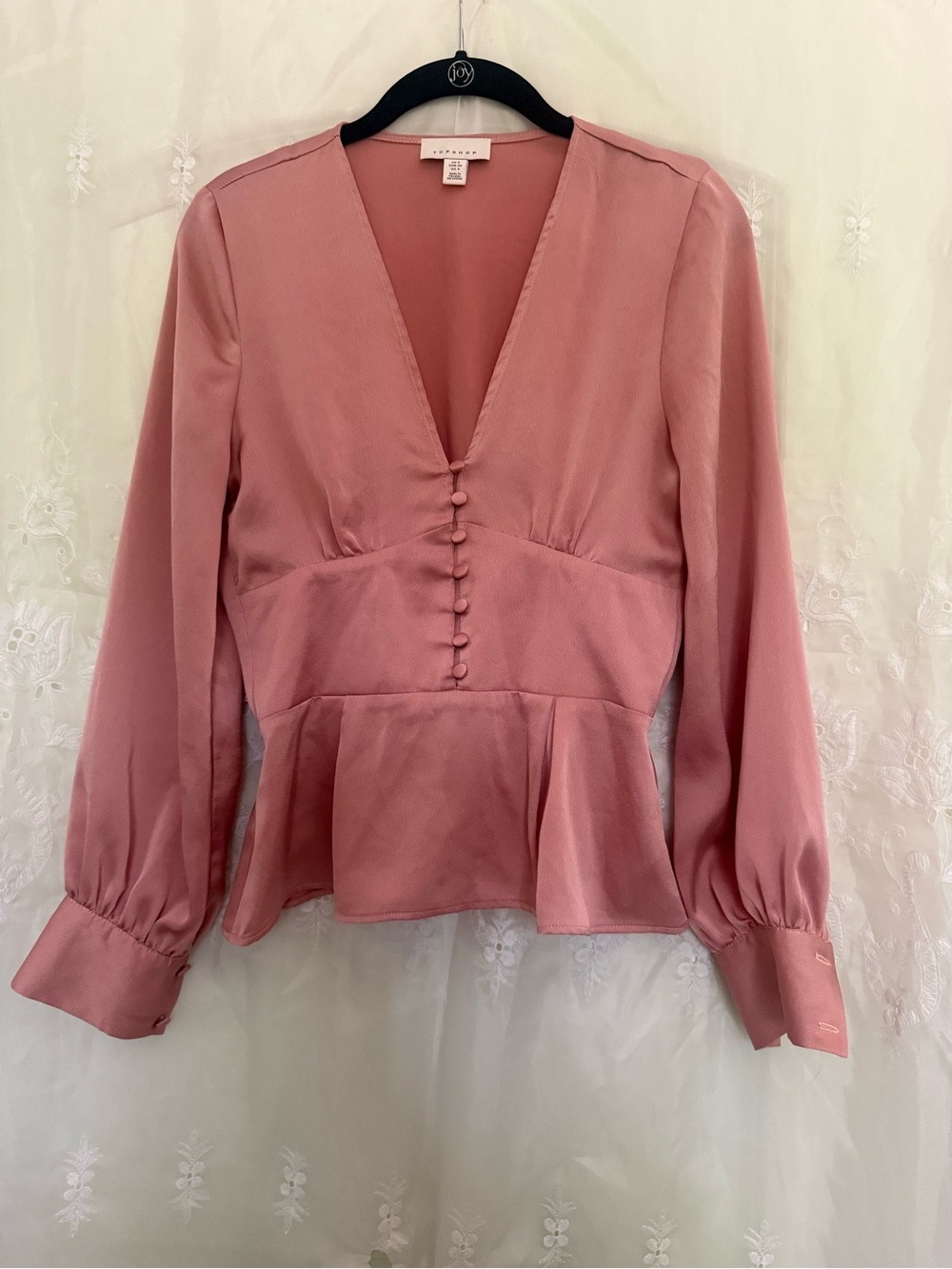 Topshop Dusty Rose Button-Front Peplum Blouse